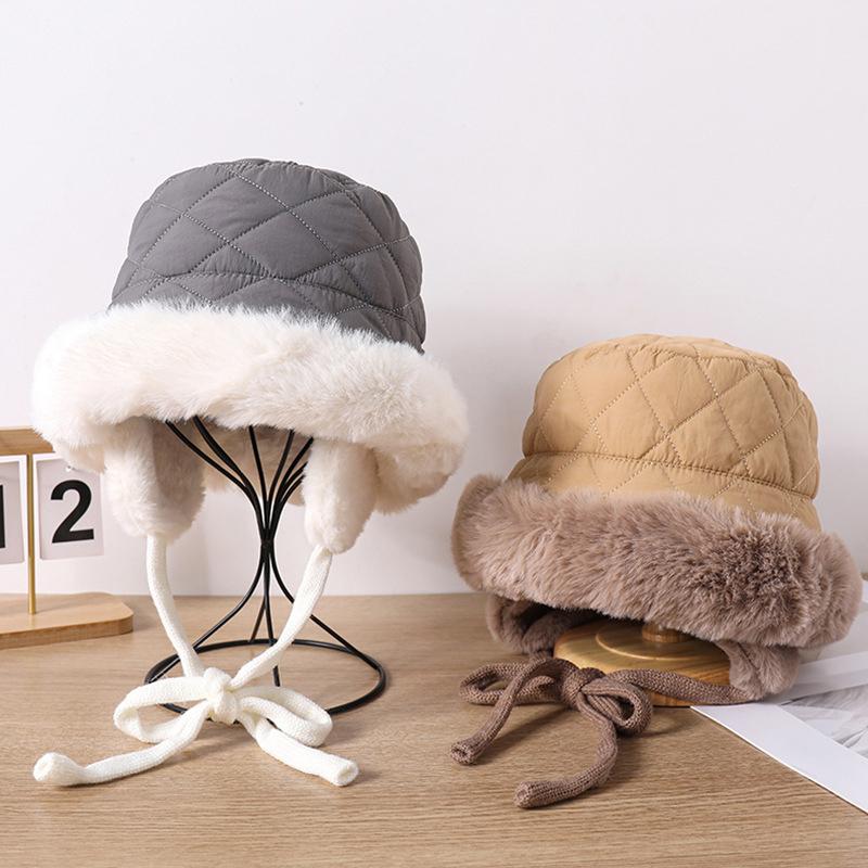 Plush Cycling Bucket Hat Winter Thicken Anti-Cold Ear Protection Fisherman Hats Snow Outdoor Warm Lacing Cap Gifts
