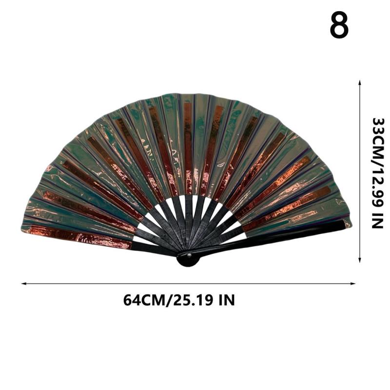 Голографический Складной Веер Для Концертов Кунг-Фу И Рейв-Вечеринок Красочный Аксессуар ПВХ Блестки Лазерный Веер Тайцзи Танцующий Хлопающий Веер