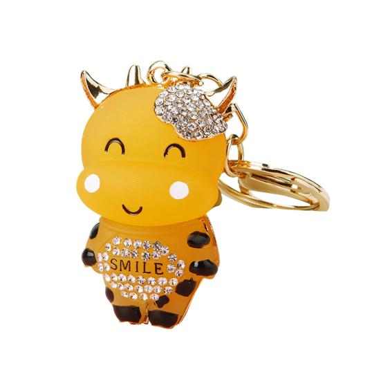 Брелок Инкрустированный Сверкающими Стразами Дизайн Коровы Цепочка для Ключей Декоративный Брелок на Удачу Аксессуар для Сумок Кошельков Машин