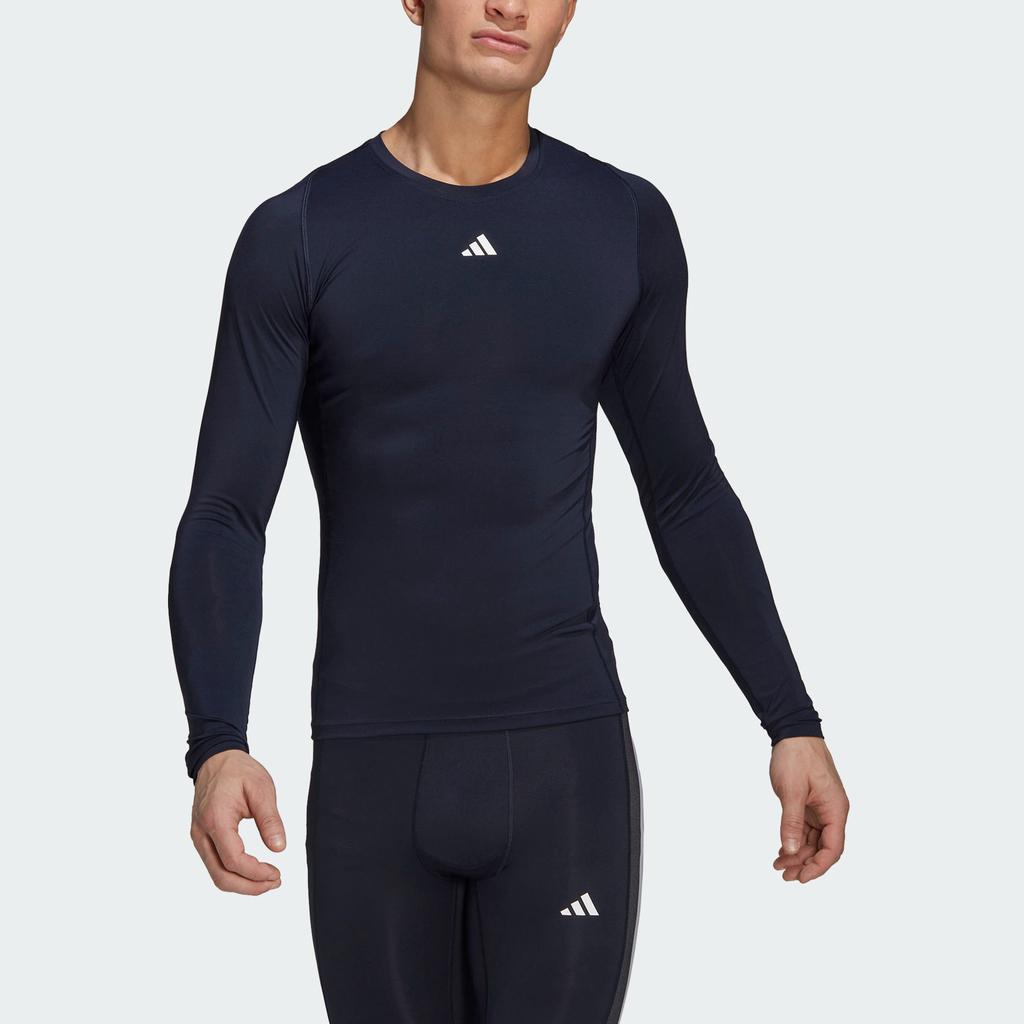 Adidas Techfit Printed Logo Crew Neck Long Sleeve Training Tee Men Tops Blue HK2330