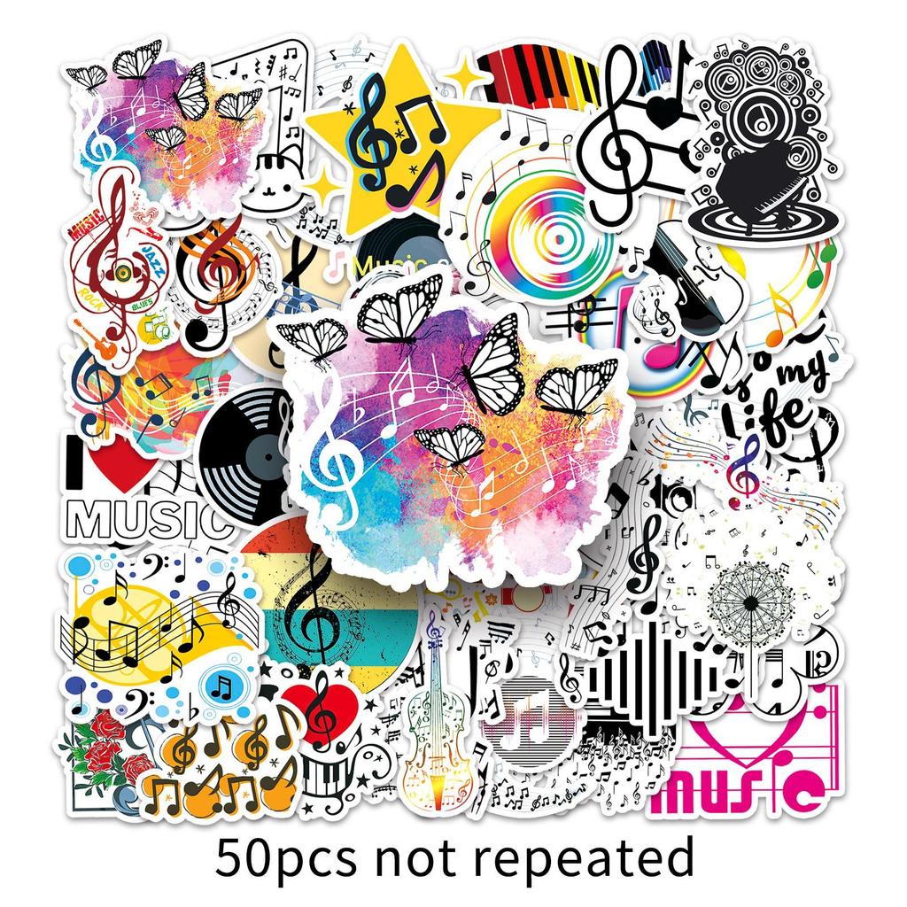 50 Музыкальных Символов Дудл Мультяшные Декоративные Наклейки Дудл для Водной Чашки, Чемодана, Ноутбука