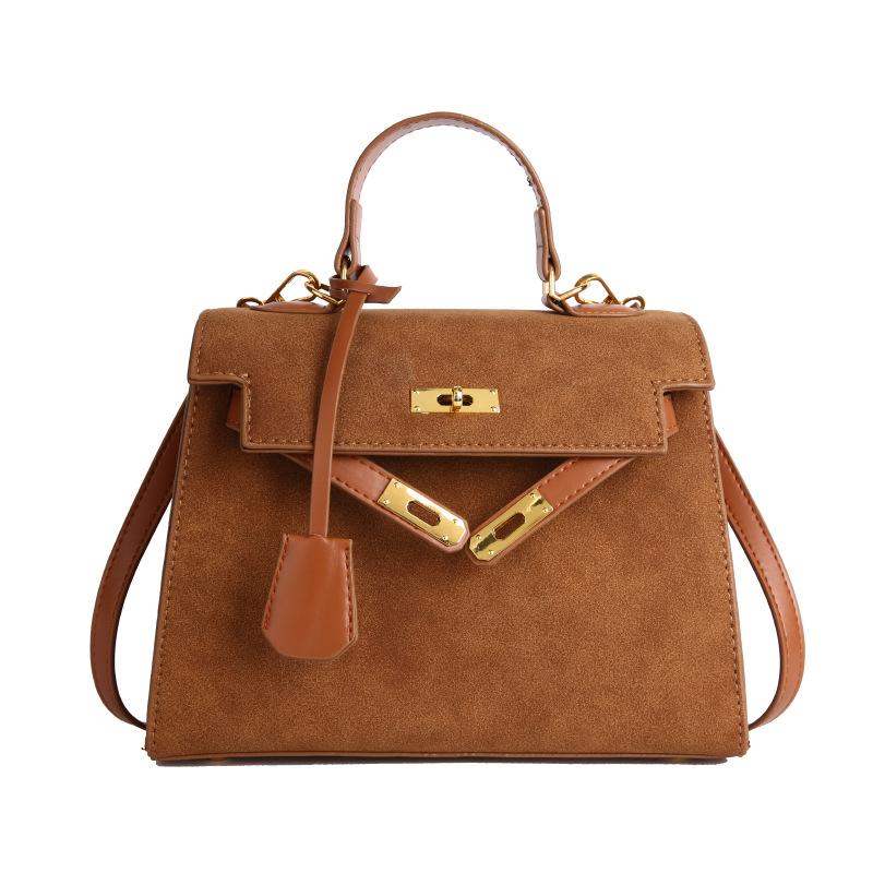 Textured suede large-capacity Kelly bag 2026 new Korean fashion temperament versatile single shoulder messenger women's bag
