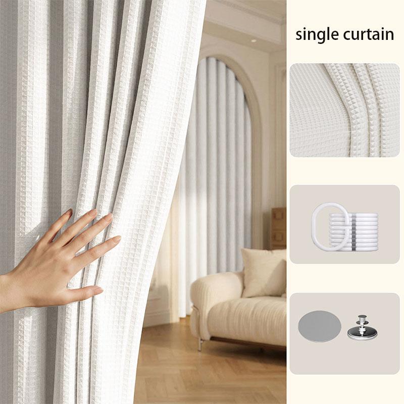 Waffle Weave Shower Curtain Waterproof Mildew Resistant Hotel Bathroom Drape No Drilling Required