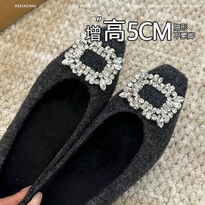 Внутреннее увеличение высоты Французский новый Мэри Джейн ощущение весны квадратный носок одинарная обувь женская обувь с мелким вырезом стразы 2025