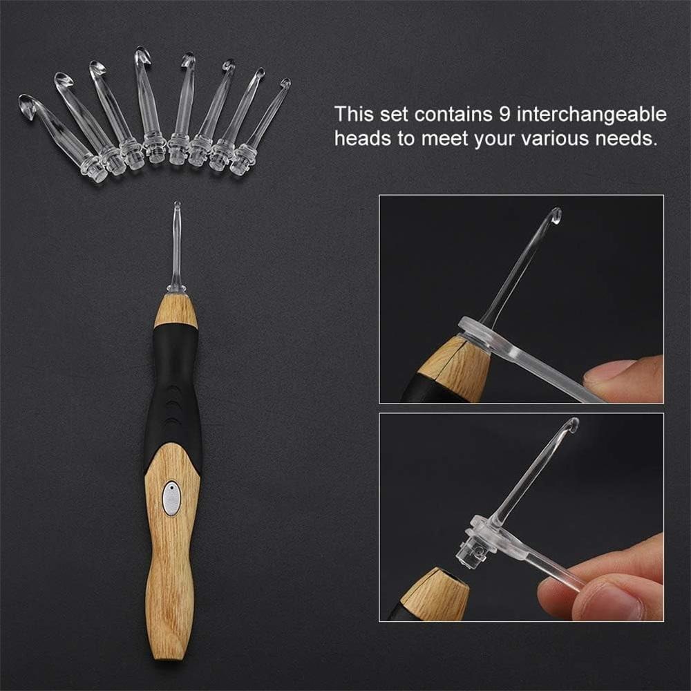 Glow Crochet Hook Set, 9 Sizes with Case, LED Crochet Hooks Rechargeable via USB, with Replaceable Hook Heads 2.5mm to 6.5mm (Natural Color)