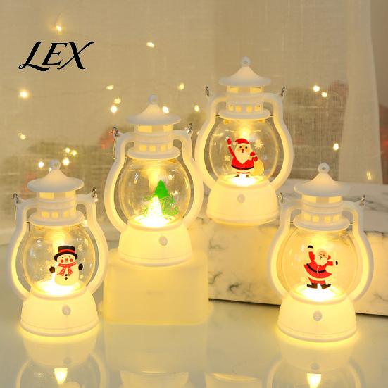 Vintage Style Pony Lantern Christmas Night Light, Retro Santa/Snowman/Tree Handheld Oil Lamp with Portable Ornament Warm LED, Cute Holiday Tabletop