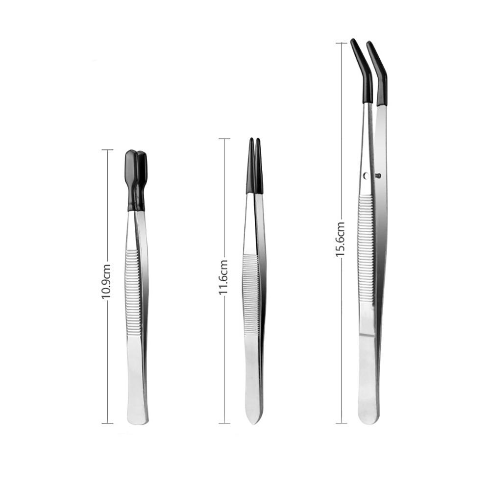 Stainless Steel Flat Tip Tweezers PVC Coated Rubber Tips Tweezers Accessories Long Tweezers Tools