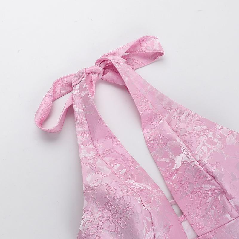 Spring Women's Fashion Is Sexy Slim Jacquard Halter Bow Dress