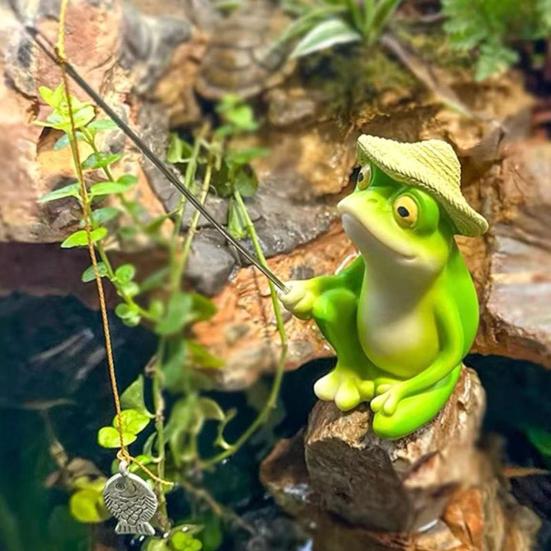 Статуэтка лягушки-рыболова из смолы, украшение для садового пруда, фигурка мини-панды для пруда, украшение для аквариума и ландшафта