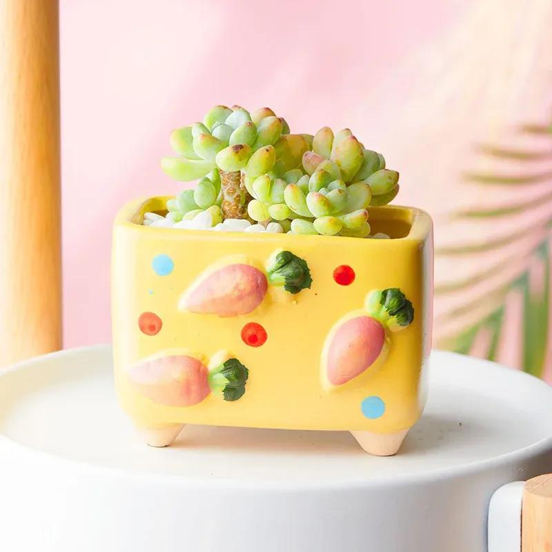 Hand-painted Ceramic Succulent Flower Pot Home Creative and Cute Flowerpot Fruit-shaped Square-mouthed Plant Small Flower Pot