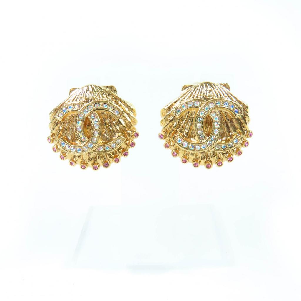 Chanel Серьга COCO Знак Ракушка с Стразами золотая Женская G23C Б/у