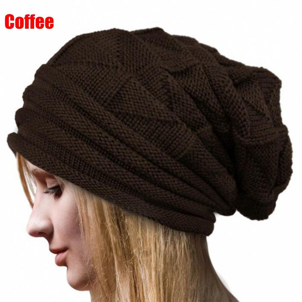 Casual Striped Solid Crochet Hat Beanie Wool Knitted Women Caps