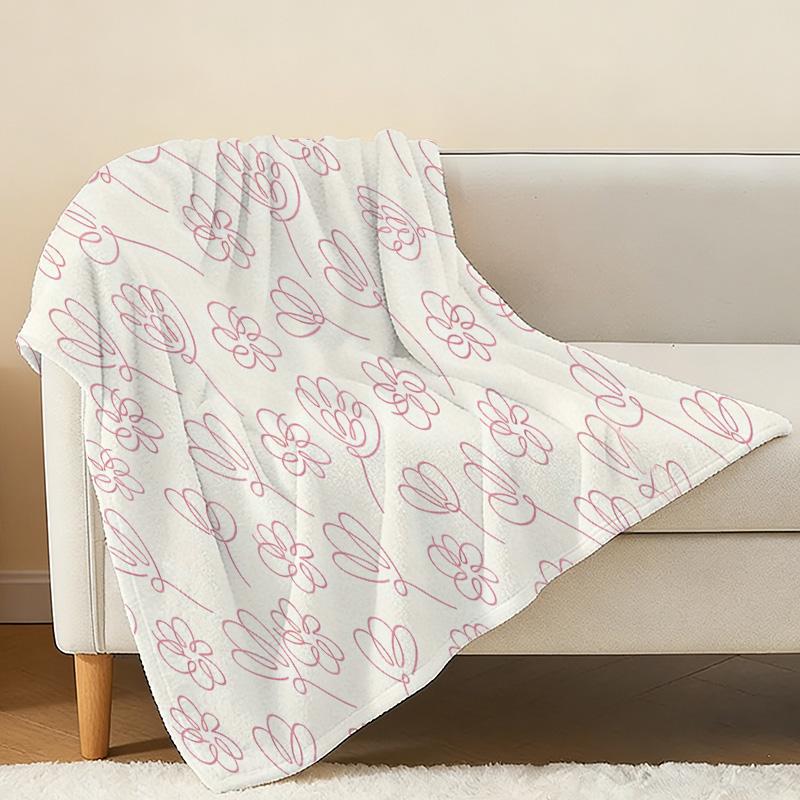 Soft Flannel Throw Blanket, Simple Floral Pattern, Skin-Friendly & Cozy, Bound Edge Sofa Cover, Home Decor for Relax, Ideal for Halloween & Christmas