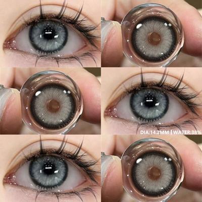1 пара цветных контактных линз для глаз, коричневые натуральные линзы для глаз, косметические косметические линзы для зрачков, голубые контактные линзы для глаз, серые линзы