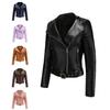 Women's Leather Jacket Long Sleeve Zipper Lapel Belt Short Motorcycle Jacket Autumn and Winter Jacket for Women