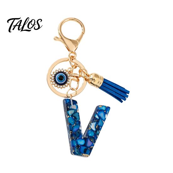 Брелок-подвеска серии Talos Blue, Брелок с подвеской в виде начальной буквы с дизайном в виде глаз и кисточки, Держатель от A до Z для сумок, рюкзаков, автомобилей, аксессуары