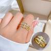 ZAKOL Корейская Мода Трехслойное Блестящее Циркониевое Кольцо Открытое на Ноготь для Женщин Помолвка Свадьба Вечеринка Циркон Подарок