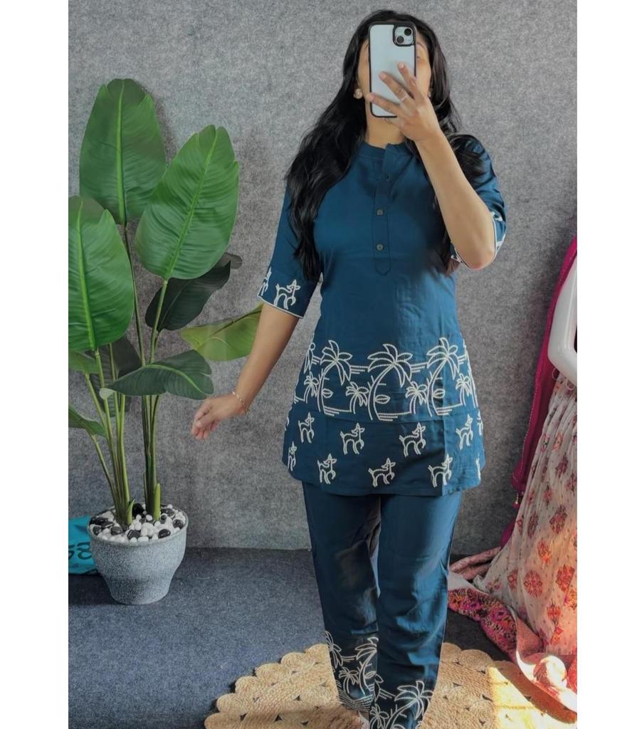 Indian Designer Party Wear Top Tunic Kurta Pant Set Women Bollywood Tunic Kurti Cord Set