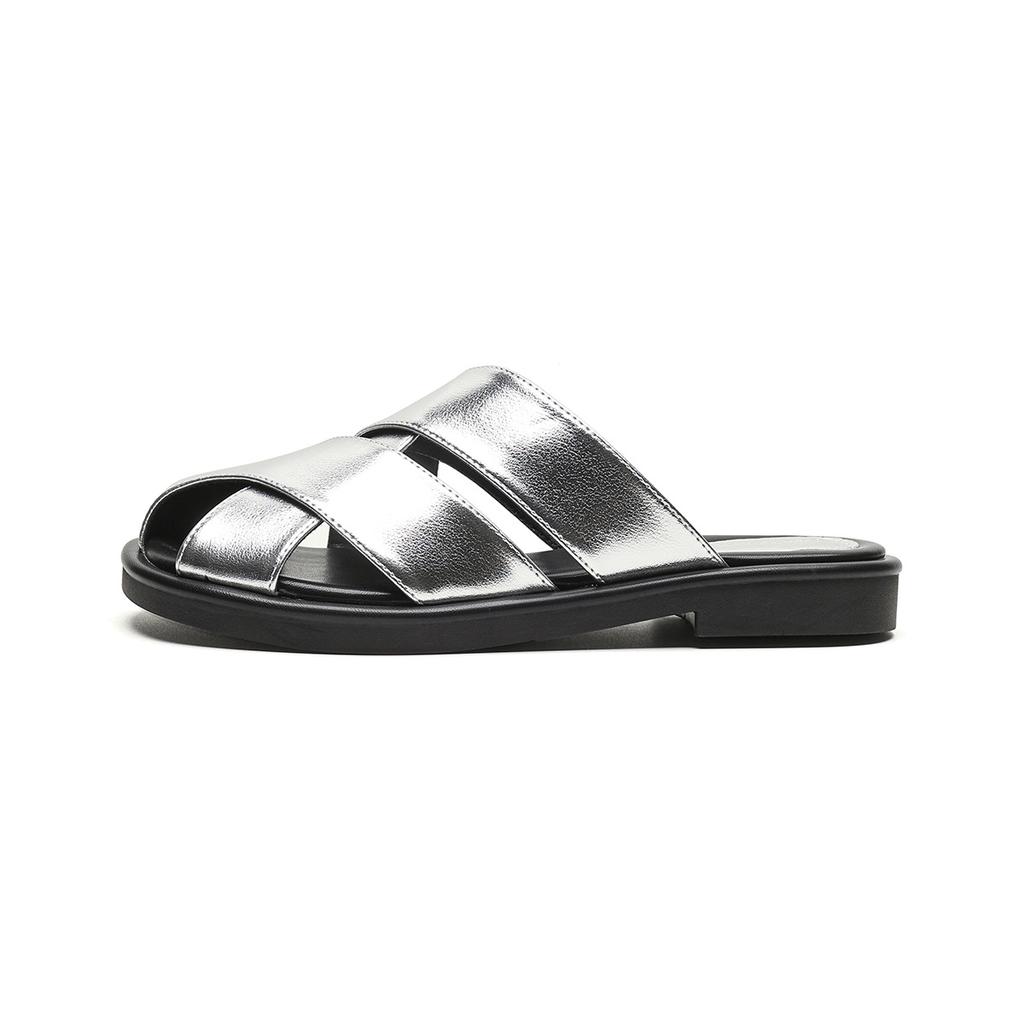Baotou half slippers women's summer wear niche silver beach cool slippers