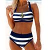 Женская пляжная одежда в полоску, темно-синий женский жилет, танкини, купальный костюм, комплект бикини, купальники, пляж