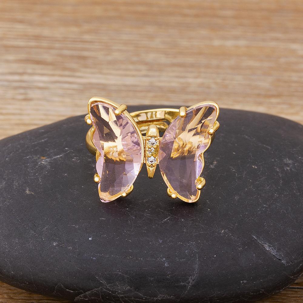 Nidin New Fashion Design Gorgeous Butterfly Ring Sweet 10 Colors Transparent Crystal Adjustable Rings for Women Party Jewelry