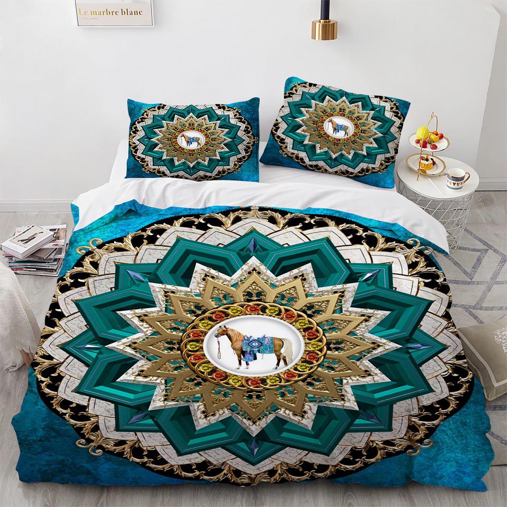 Комплект постельного белья Mandala с рисунком лошади в стиле бохо, шикарное полиэстеровое одеяло размера King Twin для подростков, взрослых и детей, комплект постельного белья