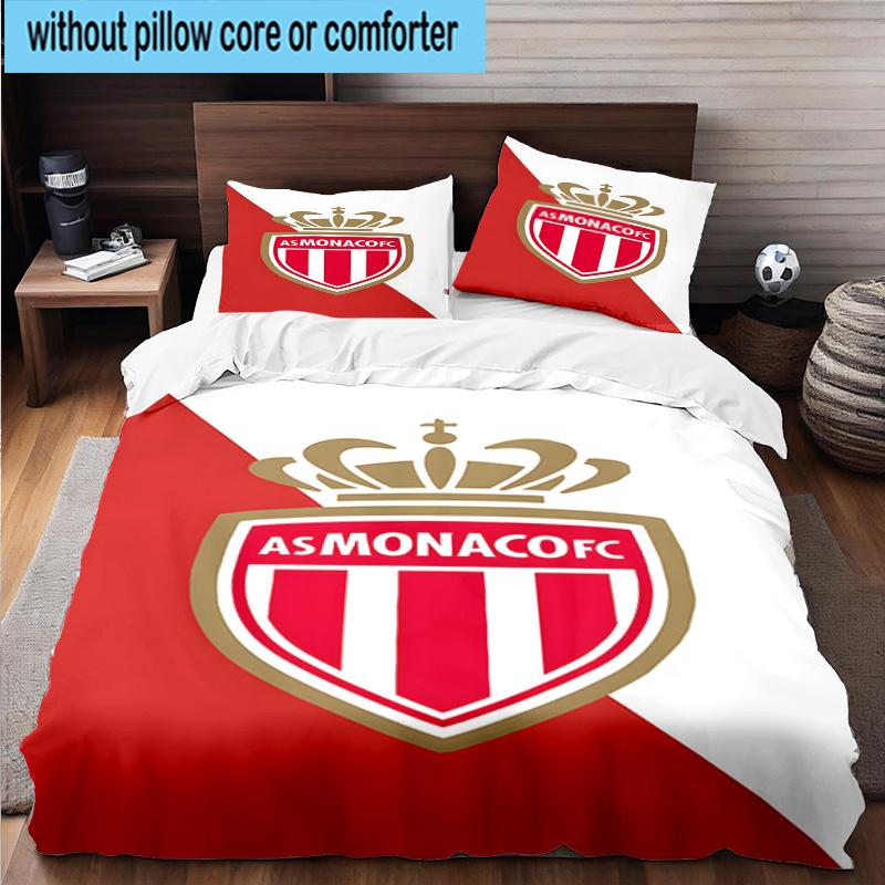 3pcs Monaco Football club Printed Bedding Set Duvet Cover Closure Includes 1 Duvet Cover & 2 Pillowcases Bedding Sets Home Decor Gifts