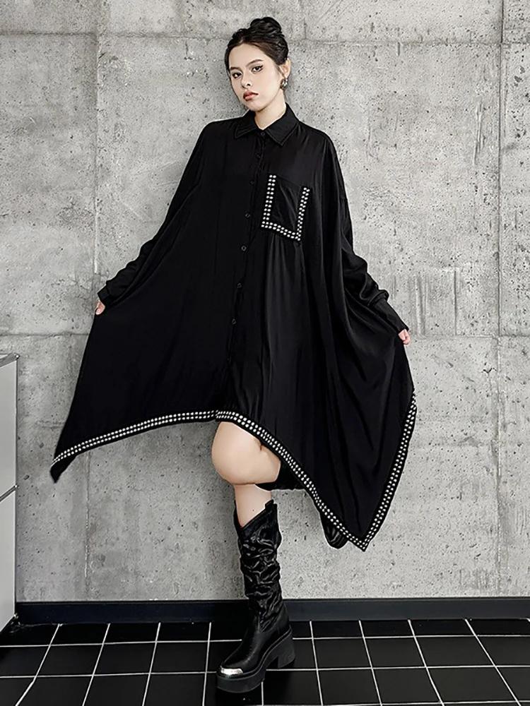 Xitao Asymmetrical Rivet Single Breasted Shirt Dresses LJ1017