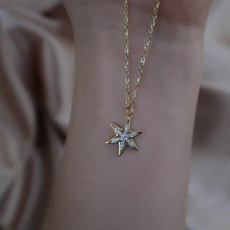 Подвеска из стерлингового серебра 925 пробы с кристаллами шестиконечной звезды, 14-каратное позолоченное ожерелье, женское модное трендовое ювелирное изделие