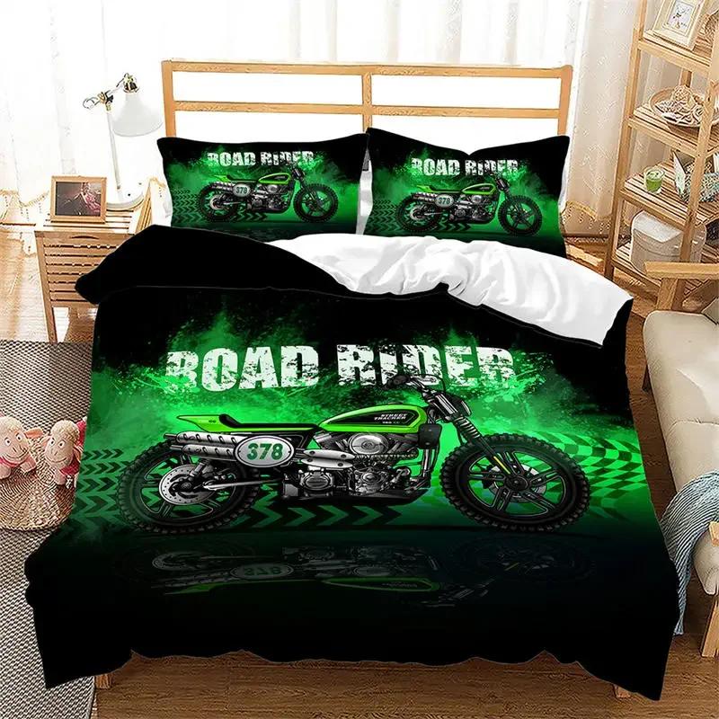 Постельное белье Racing Motorcycle King Пододеяльник Микрофибра Экстремальный спорт Пододеяльник Крейсерский локомотив Мотокросс Мотоцикл для бездорожья