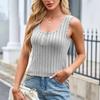 Женские повседневные модные летние жилеты без рукавов, трикотажный жилет с U-образным вырезом, полоской-канавкой и приталенными пуговицами