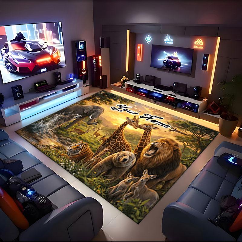 1 шт. Индивидуальное имя "Jungle Safari Dreamscape" Тема Коврик для пола Идеально подходит для гостиной, игровых комнат, офиса, спальни, Коврик для пола Игривый дизайн