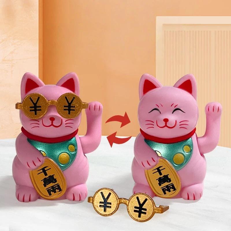 Мини-фигурка машущего счастливого кота на солнечной батарее 1 шт. с прозрачной акриловой коробкой для декора дома, офиса, рабочего стола