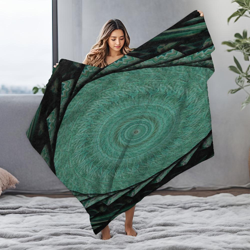 Unique Vortex Abstract Geometric Circle Teal Green Throw Blanket Sofa Bed Cover for Home Decor Gift