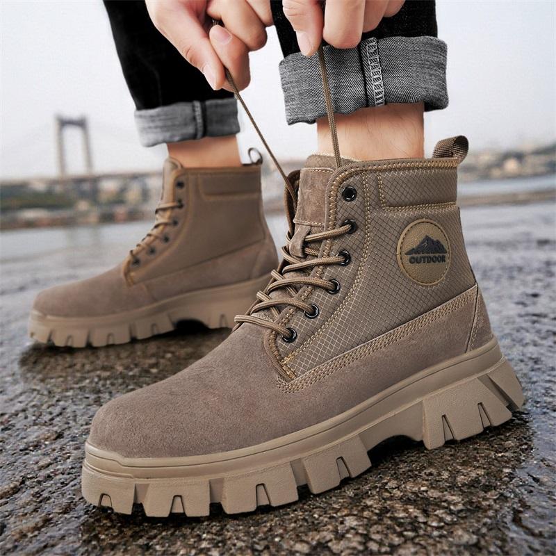 Men's Ankle Boots Genuine Leather Short Boots Retro Snow Boots Warm Casual Plush Shoes