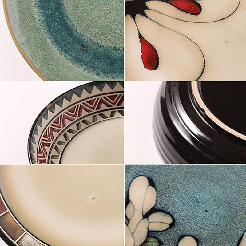 Простая керамическая тарелка в скандинавском стиле с резьбой и косточками, домашнее блюдо, тарелка для стейка, темно-зеленая тарелка для салата, диск