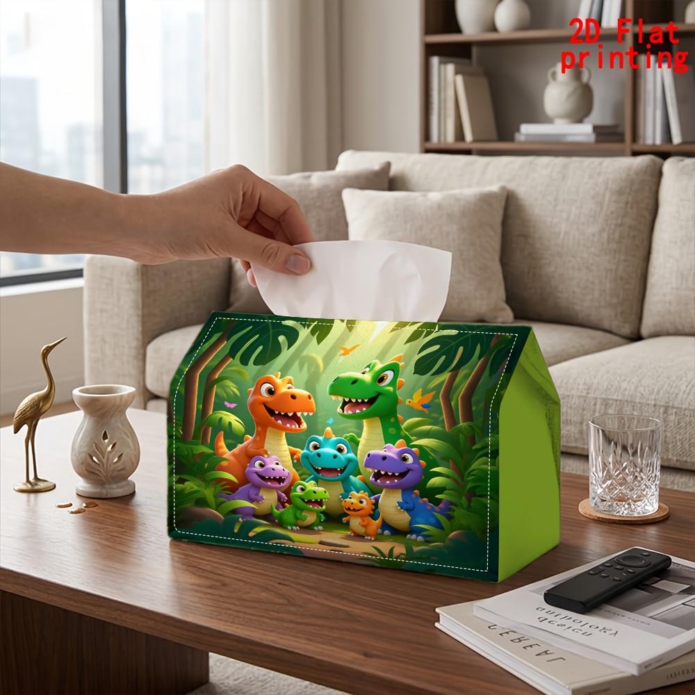 2D Flat 1pc, Tissue Box. Dinosaur Party Pattern Napkin Dispenser, Reusable, Daily Desktop Tissue Organizer, Suitable for Kitchen Living Room Bedroom B