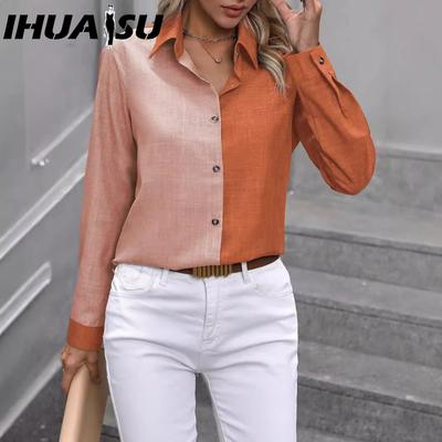 Весна-лето Повседневная однобортная однотонная рубашка с длинным рукавом и лацканами для женщин