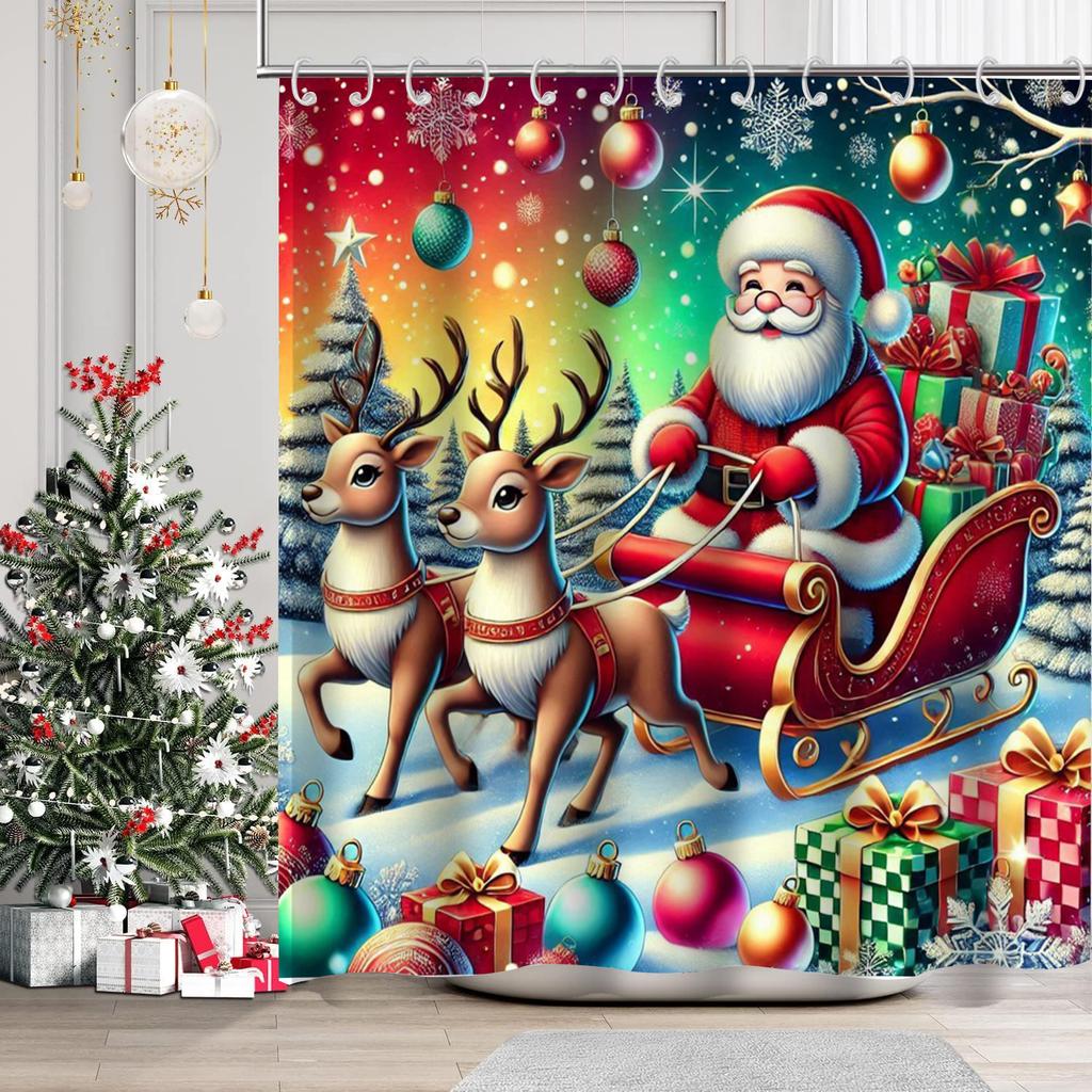Christmas Festival decorations Santa Claus Pattern Bathroom Shower Curtain With 12  Hooks Home bathroom decor and accessories