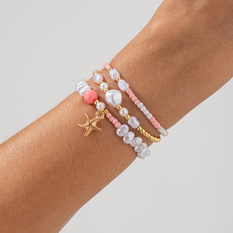 Ingemark 3Pcs/Set Boho Y2K Elastic Imitation Pearls Chain Bracelets for Women 2025 Trend Starfish Bangles Summer Couple Jewelry