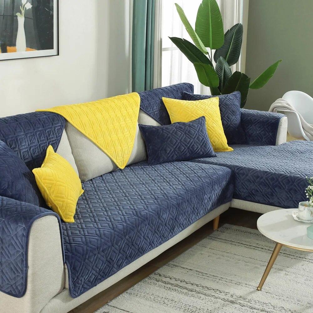 Новое поступление, сплошной цвет, толстый бархатный стеганый диван-полотенце, мягкие короткие плюшевые противоскользящие секционные чехлы для диванов для гостиной