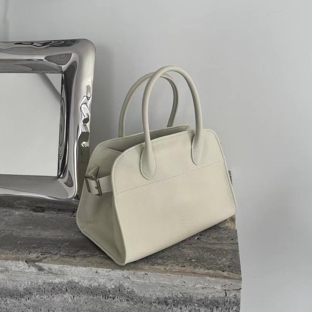 Women's bag 2024 new lychee pattern first layer cowhide shell bag large capacity niche commuter shoulder handbag