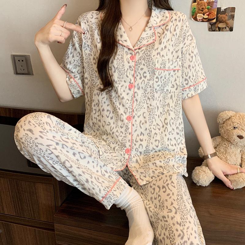 New striped ins style light luxury cloud cotton pajamas women's summer short-sleeved trousers casual loungewear two-piece set