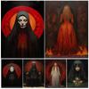Red Priestess and Magical Witch Soul Wizardry Worship Wall Art Oil Painting Terror Demon Gothic Dark Fantasy Art