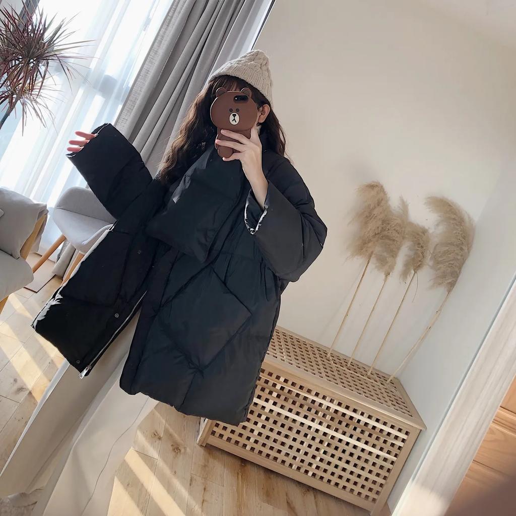 Женское белое утиное пуховое пальто Зимняя мода Женский шарф Куртки большого размера с круглым вырезом Свободные утолщенные парки Теплая верхняя одежда