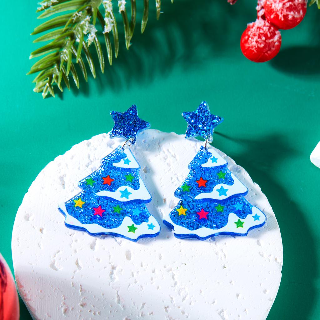 Acrylic Snowflake Star Christmas Tree Earrings Hook Drop Dangle For Women Xmas Party Jewelry Gift