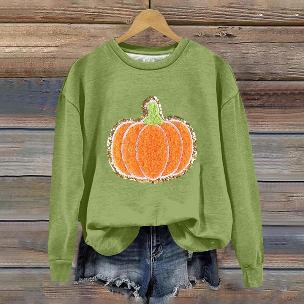 Женская мода Хэллоуин с длинным рукавом с принтом Свободная толстовка с круглым вырезом Топ