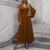 Women's Fashionable Solid Color V-neck Long Sleeved Slit Dress