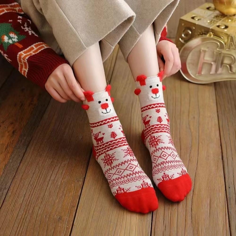 3 Pairs Cotton Women Christmas Socks Elk Merry Christmas Sock Xmas Warm Socks  for Autumn Winter