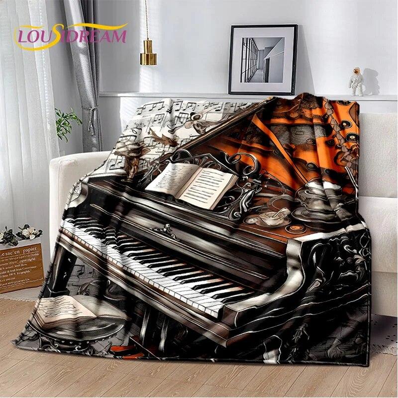 3D Dream Piano Key Music Instrument Cartoon Blanket,Soft Throw Blanket for Home Bedroom Bed Sofa Picnic Office Travel Cover Kids